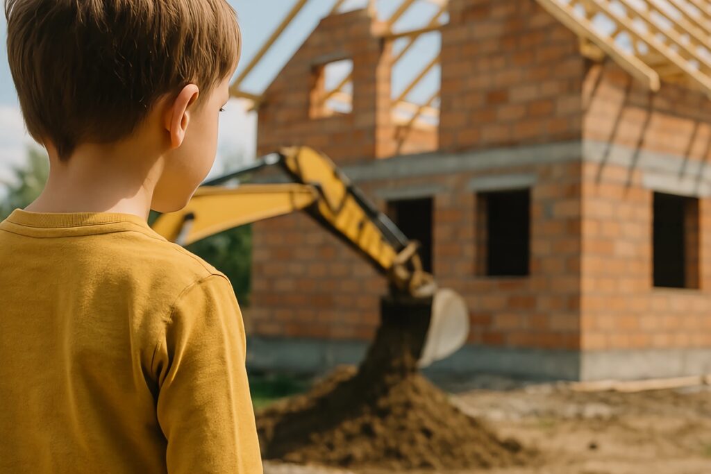 expliquer les étapes de construction d'une maison à un enfant