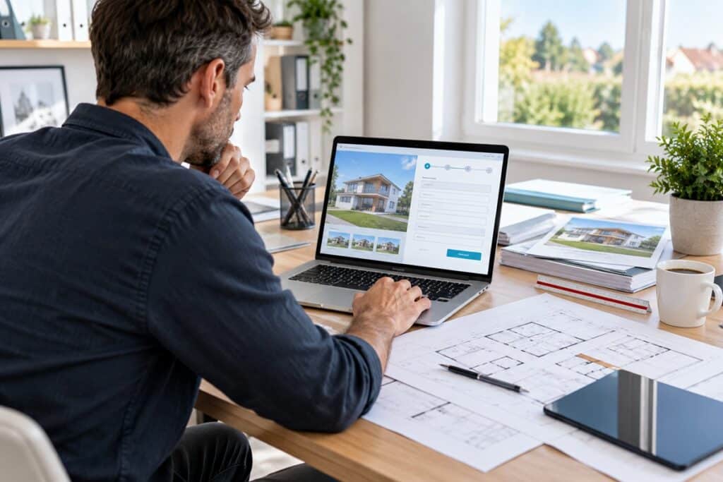 un homme dépose un permis de construire en ligne