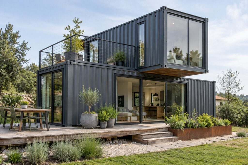 maison contemporaine fabriquée avec deux conteneurs