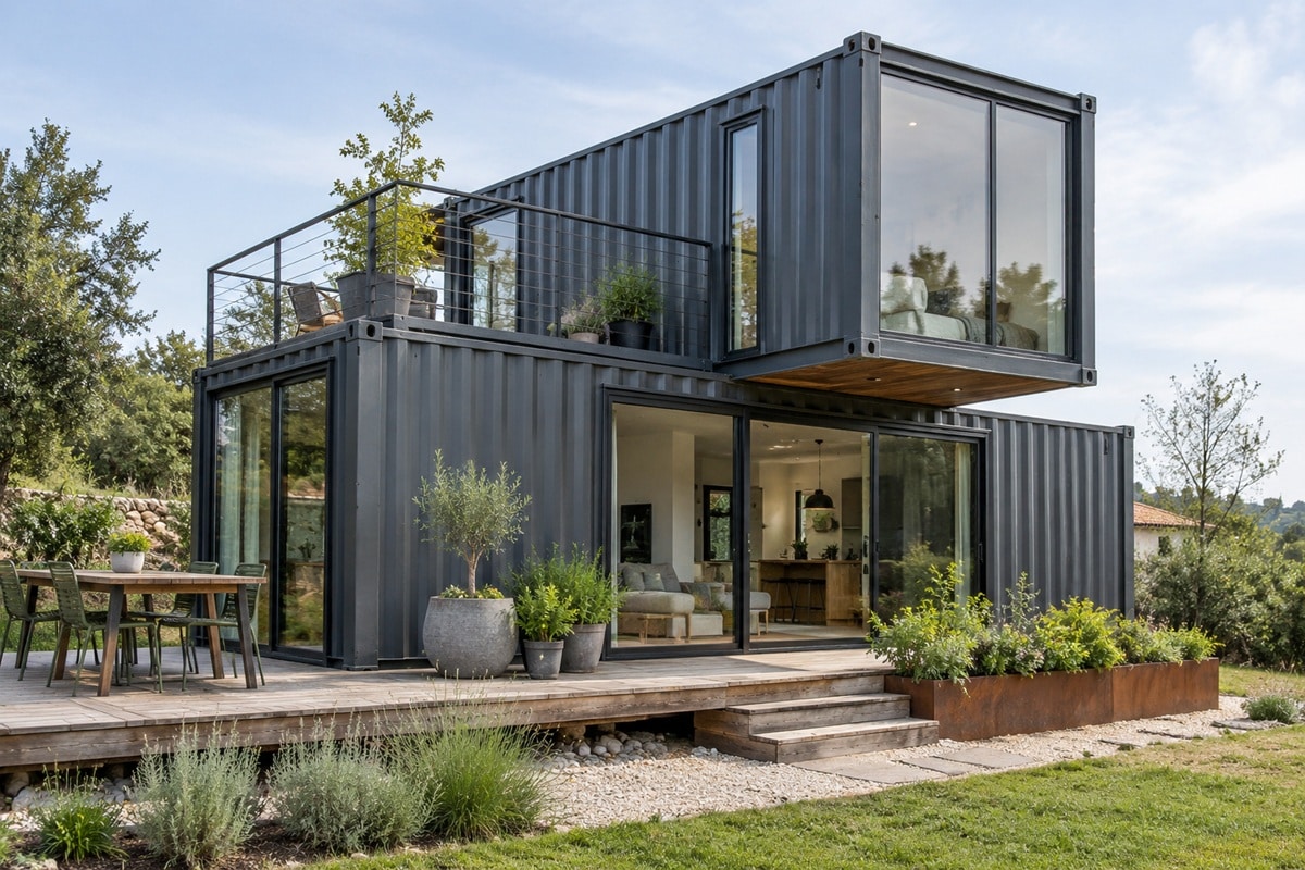 maison contemporaine fabriquée avec deux conteneurs